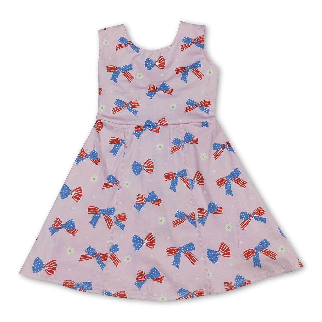 Stars stripe bows kids girls 4th of july athletic dresses
