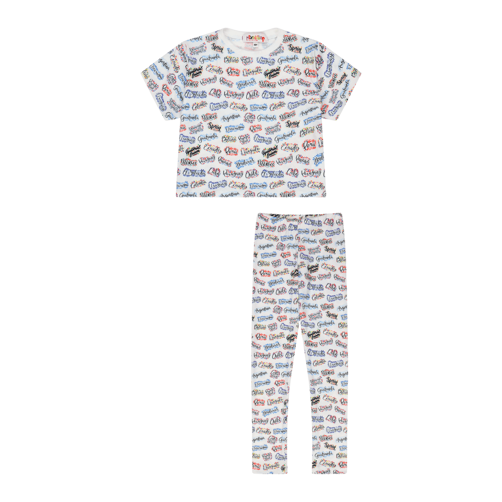 Paises Leggings Set for Kids | Vibrant Multicultural Print